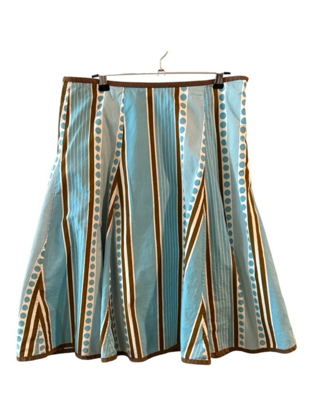 Boden Blue Stripe Polka Dot A-Line Skirt Size 12L Coastal Midi Cotton Skirt
